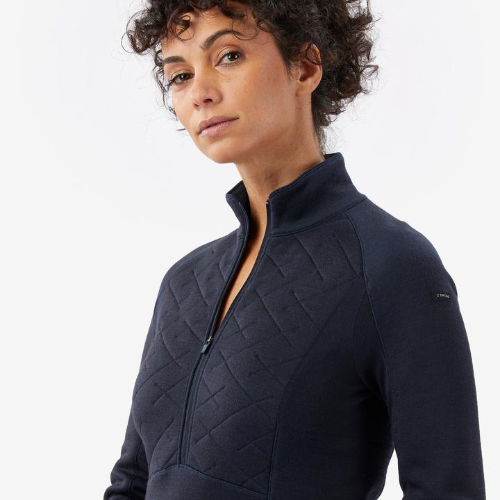 Image du produit Forclaz T-shirt manches longues en laine mérinos femme, Merino Resist bleu marine (L)