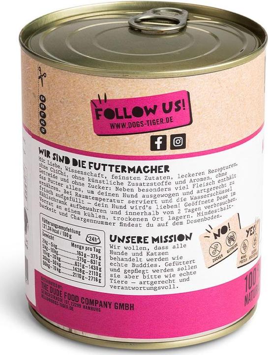 Image du produit Dogs'n Tiger Nourriture humide Pain du soir 800g (Adulte, 1 pcs, 800 g)