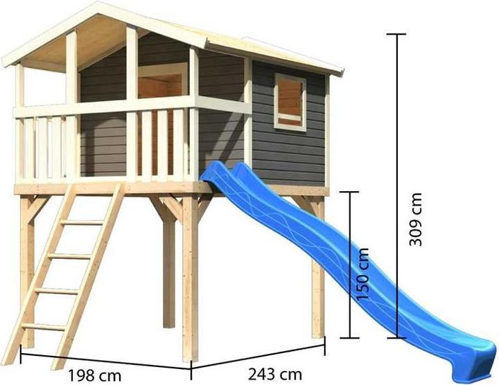 Image du produit Akubi Karibu Maison sur pilotis Benjamin en épicéa gris terra inclus bac à sable et toboggan 3m vert