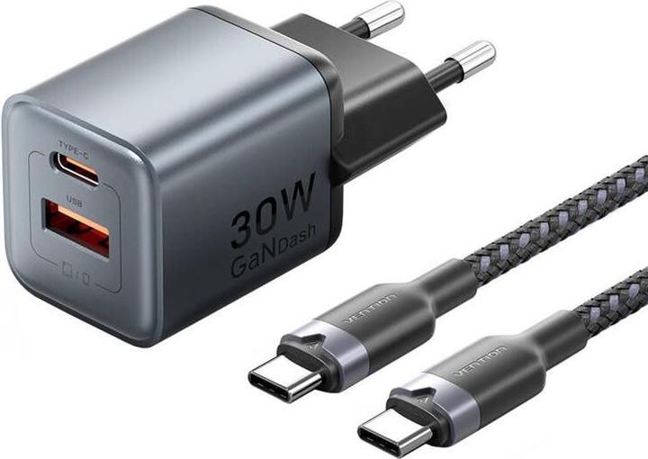 Vention GaN USB-C+A 30W Charger + USB-C-C Cable 1m (Gray) (30 W)