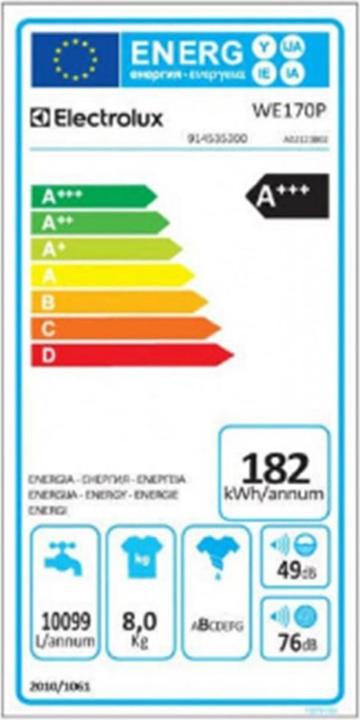 Label énergétique Electrolux We170p (8 kg, Gauche)