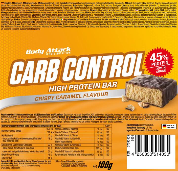 Produktbild Body Attack Carb Control (15x100g Riegel) (Blueberry Yoghurt, 15 Stk., 1500 g)