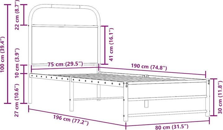 Produktbild VidaXL Bettgestell ohne Matratze 90x200 cm Räuchereiche Holzwerkstoff (90 x 200 cm)