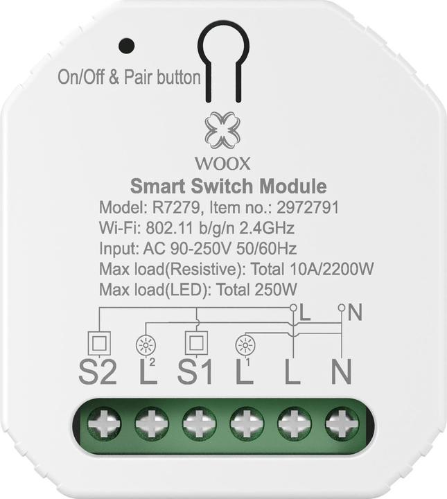 Image du produit Woox WiFi Smart Switch R7279, 230 V, 10A, 2300W Blanc (Actionneur de volet)