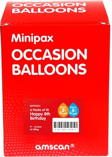 Image du produit Amscan Minipax BallonBox Joyeux 8ème Anniversaire pack de 6
