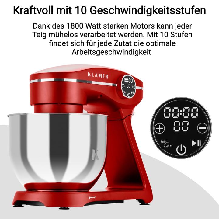 Immagine prodotto KLAMER Küchenmaschine, Knetmaschine mit 6 Liter Edelstahl Schüssel (1800 W)