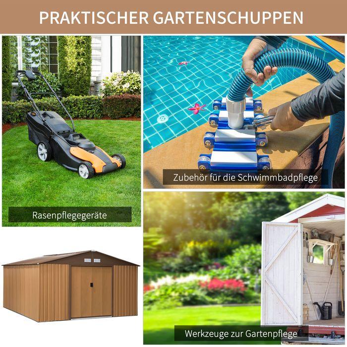 Immagine prodotto Swisshandel24 Casetta da giardino con piastra di base Casetta da giardino Casetta da giardino in metallo Marrone