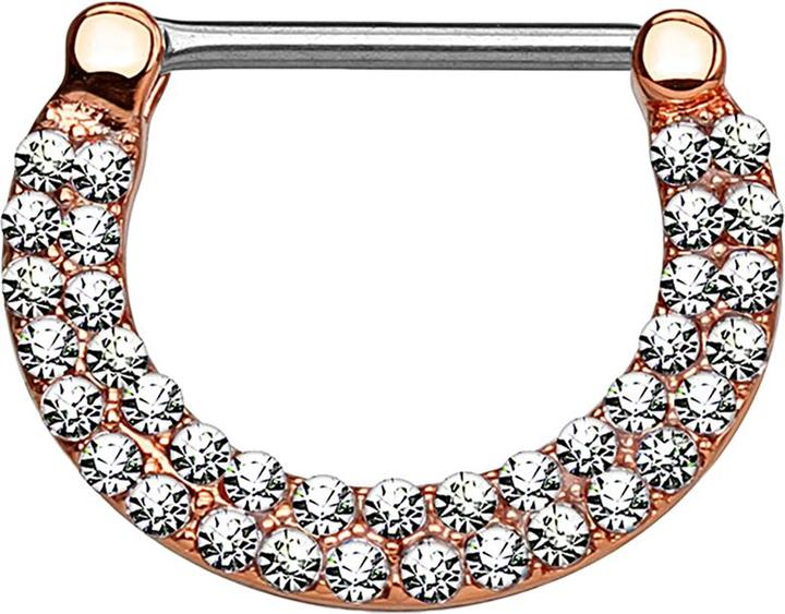 Actual product image Star Piercing Barbell Clicker rosegold doppellinig mit Kristallen silber (Brass, Surgical steel 316L)