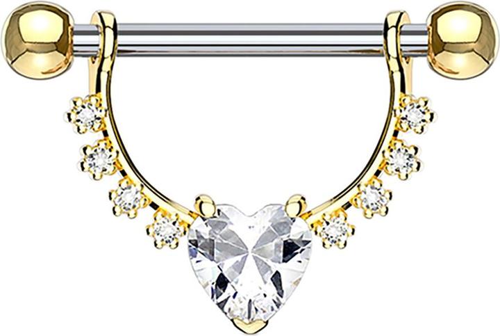 Image du produit Star Piercing Barbell 14k vergoldet Kristall halbbogen mit Herzkristall (sans laiton, Acier chirurgical 316L)