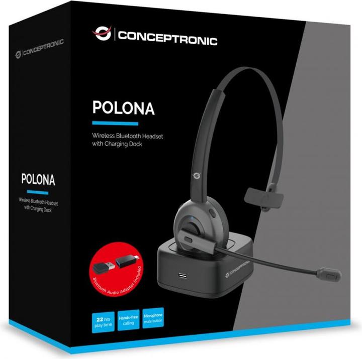 Produktbild Conceptronic POLONA Kabelloses Bluetooth-Headset mit Ladedoc & Bluetooth USB audio adapter (Kabellos, USB-C)