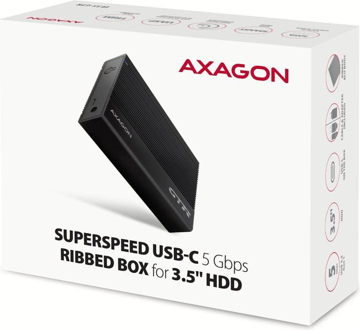 Actual product image Axagon EE35-GTR, USB-C - SATA 3.5" RIBBED box, ÄernÃ½ (3.5")