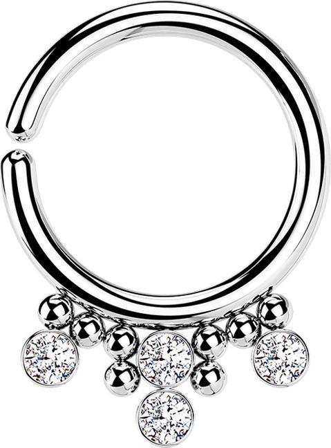 Image du produit Star Piercing Micro piercing anneau argenté huit boules et quatre cristaux argentés (Acier chirurgical 316L, sans laiton)