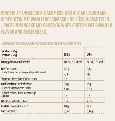 Nutritional values and ingredients GoFitness Protein pancake mix (Vanilla, Chocolate, 1 pcs., 450 g)