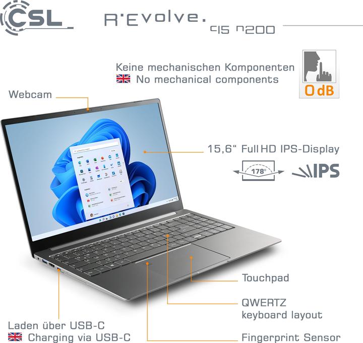 Productafbeelding CSL Notebook R'Evolve C15 v3 8GB 1000GB Windows 11 Pro (15.60", 8 GB, 1000 GB, NL)