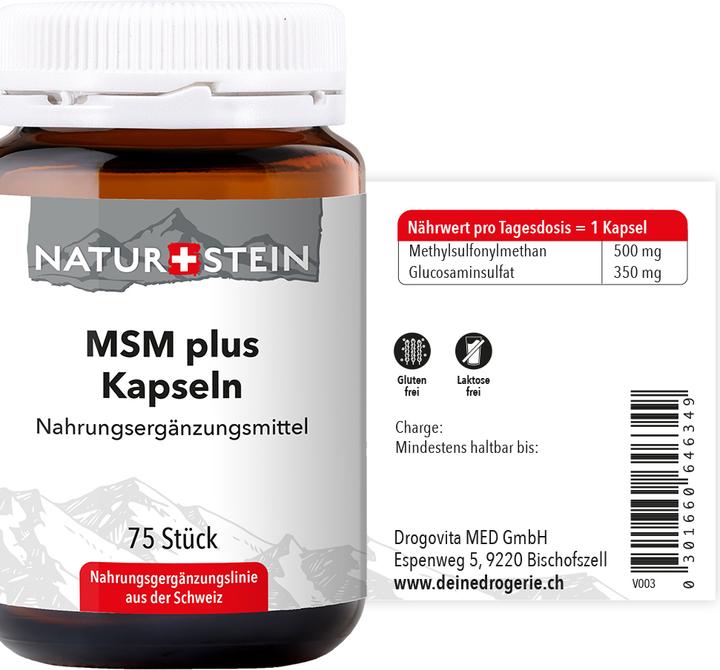 Nutritional values and ingredients Naturstein MSM plus capsule (75 Piece, Capsules, 179 g)