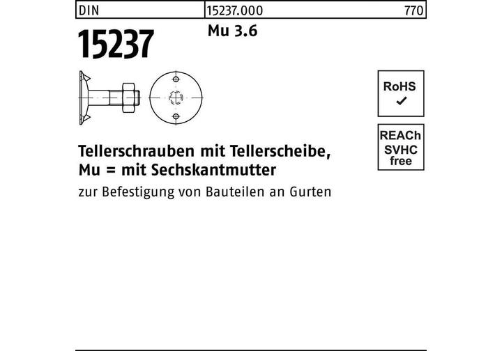 Actual product image Plate screw DIN 15237 with hexagon nut M 12 x 50 3.6 (100 Screws per piece)
