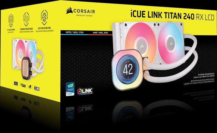 Actual product image Corsair iCUE LINK TITAN 240 RX LCD White AIO, 240mm Radiator, Liquid CPU Cooler (275 mm)