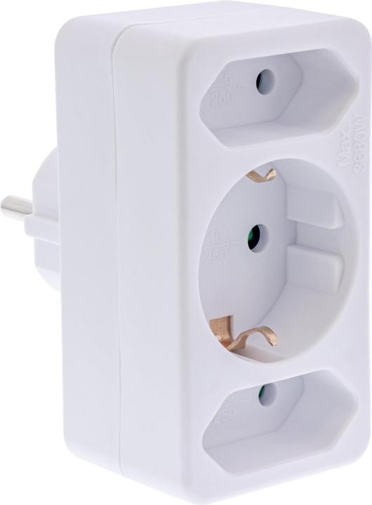 Actual product image InLine Socket outlet adapter, earthing contact plug to 2x Euro socket + 1x earthing contact socket, with (3 x)