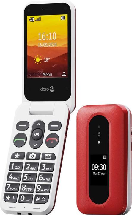 Image du produit Doro Leva L30, Clapet, SIM unique, 7,11 cm (2.8"), 2 MP, 1150 mAh, Rouge, Blanc (2.80", 2 Mpx, 4G)