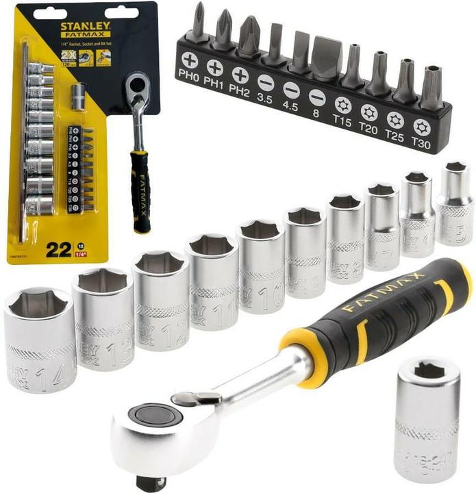 Image du produit Stanley Jeu de clés à douilles, 22 pièces, 1/4 pouce, type clé à cliquet et clé à douilles de SAM, 1/4Z