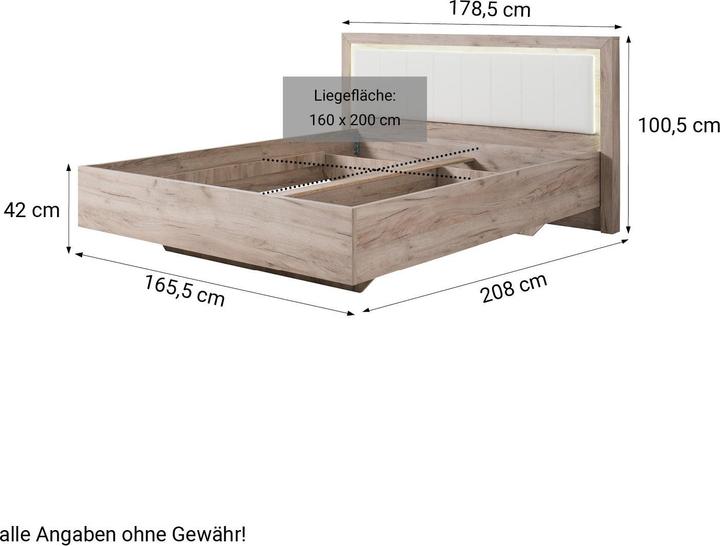 Actual product image Floki24 Double bed Wooden bed Upholstered bed Marriage bed Bed frame with slatted frame Oak grey imitation (160 x 200 cm)