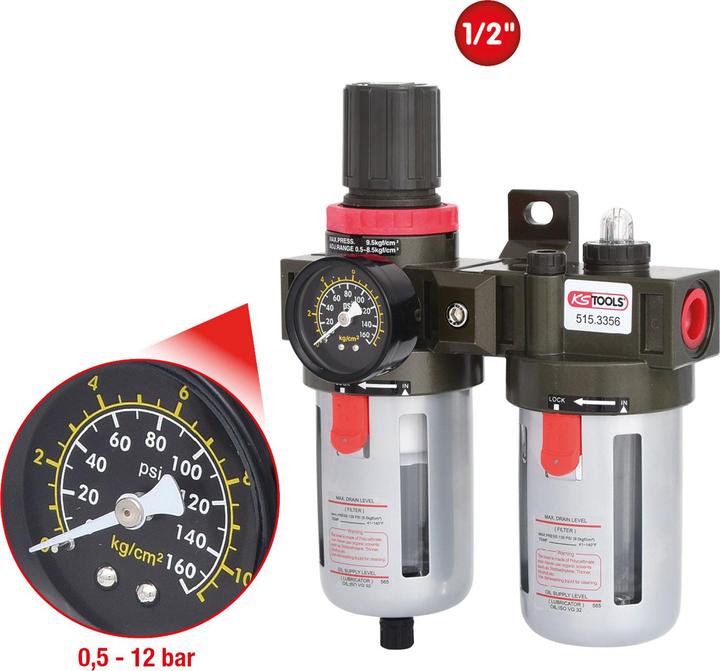 Image du produit KS Tools 1/2 Unité d'entretien de l'air comprimé. 0,5-12bar 515.3356