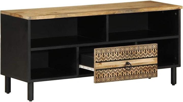 Produktbild VidaXL TV Schrank Lowboard Fernsehschrank Fernsehtisch Schwarz Raues Mangoholz (100 x 33.5 x 46 cm)