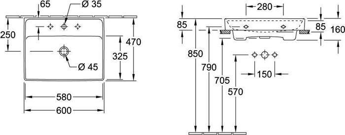 Produktbild Villeroy & Boch V&B Waschtisch COLLARO 600x470mm mit ÜL mit HL we (470 mm, 600 mm)