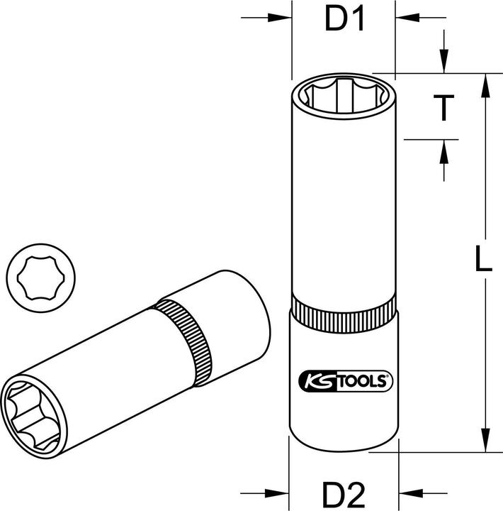 Actual product image KS Tools 1/2" socket long (20 mm)