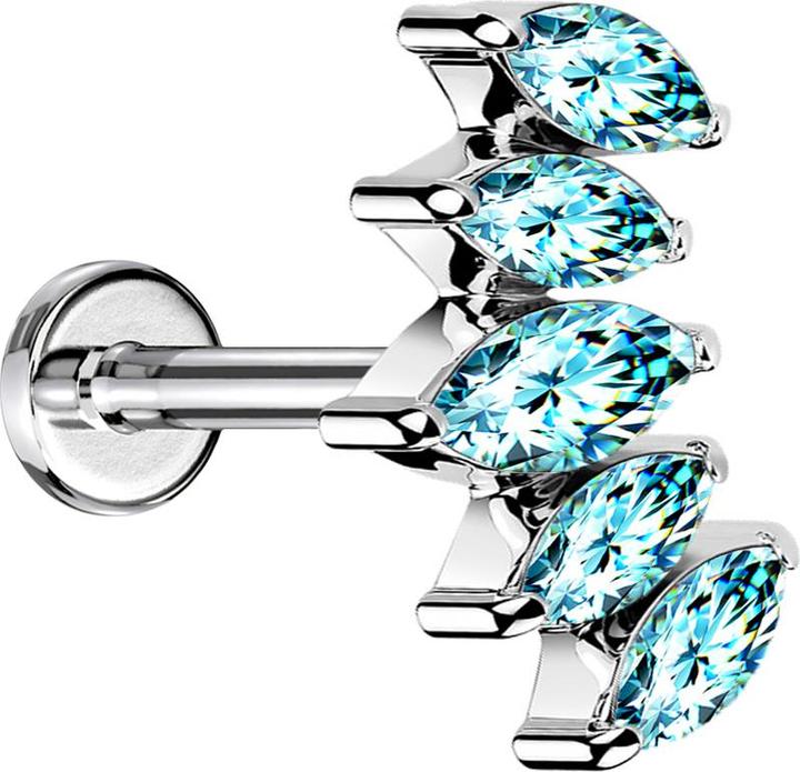 Actual product image Star Piercing Micro Labret internal thread silver compartments with five crystals aqua (Surgical steel 316L, without brass)