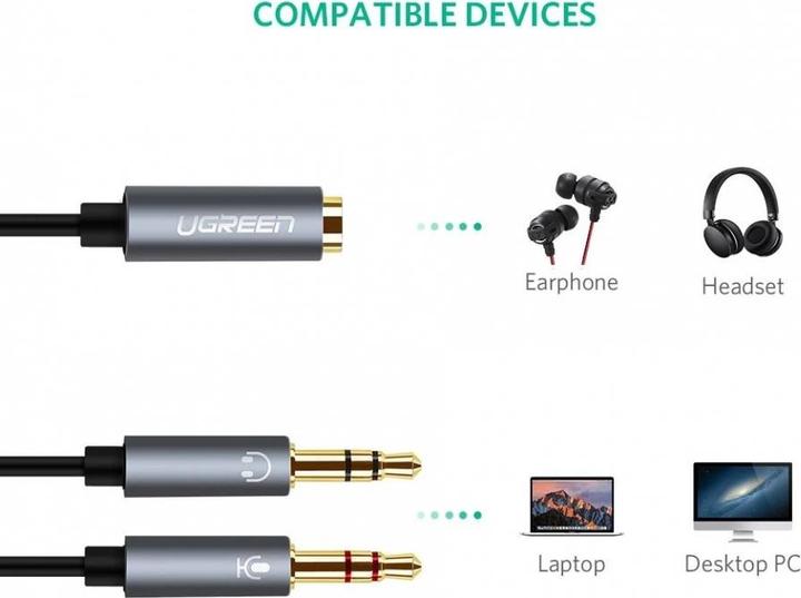 Image du produit Ugreen Micro et casque Y Splitter 3.5 mm jack (0.20 m, Jack 3,5 mm (AUX))