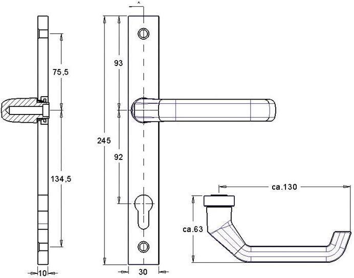 Produktbild EDI Profiltürgarnitur PAN 1200/K9/9203 Aluminium F1 PZ für Türstärke 68-75 mm (Türgriff)