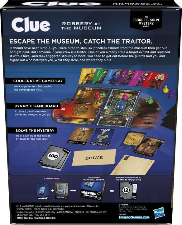 Actual product image Hasbro Cluedo Clue Board Game Robbery at the Museum, Clue Escape Room Game, Cooperative Family Game