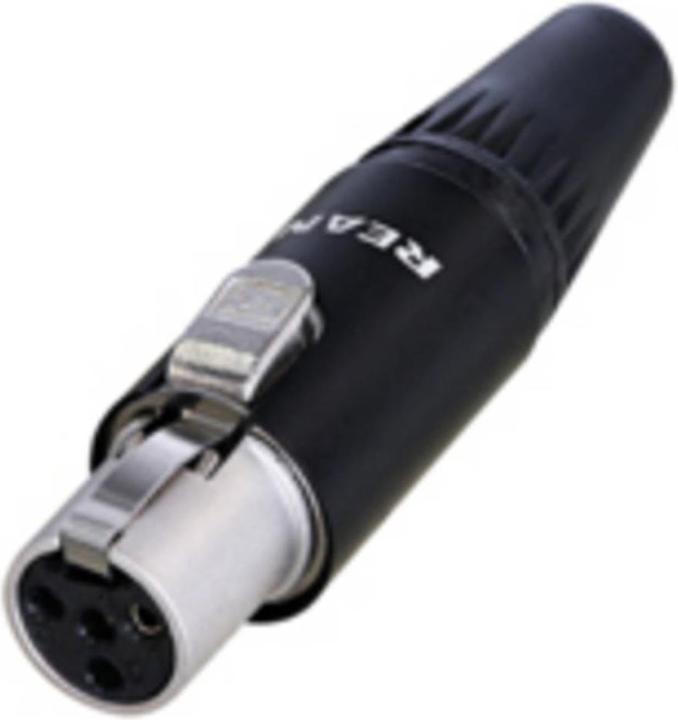 Actual product image Rean 4 pole chassis connector, TINY, IP65, solder cups, chrome housing, gold contacts