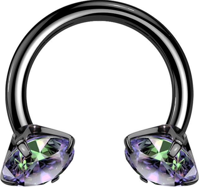 Star Piercing Micro Circular Barbell Innengewinde schwarz zwei Kristalle dunkel multicolor gefasst (ohne Messing, Titan G23)