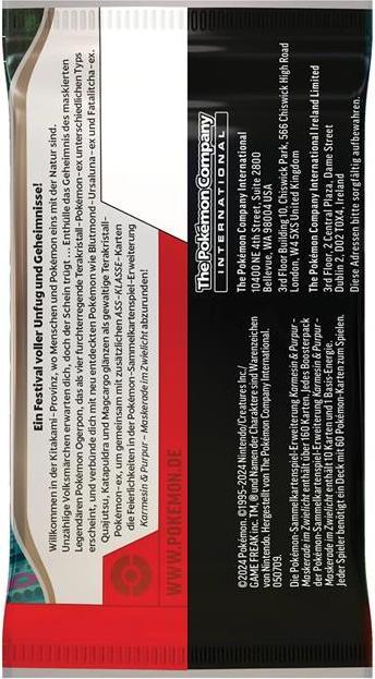 Valori nutrizionali e ingredienti Pokémon Pokemon Maskerade im Zwielicht Booster Pack (Tedesco, Pacchetto Booster)