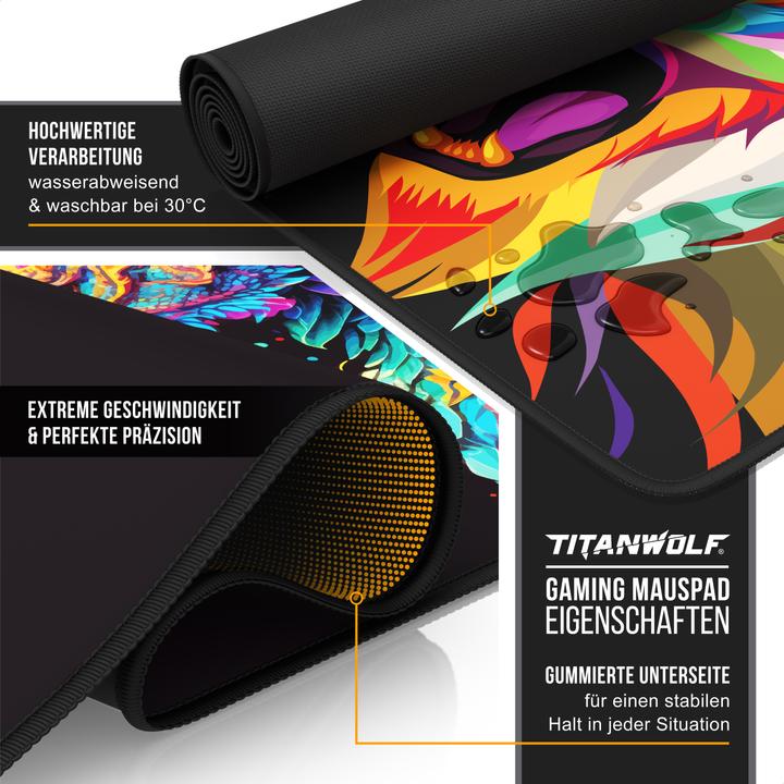 Actual product image Titanwolf Gaming mouse pad, XXXL Speed mouse mat 1200 x 600 mm, speed & precision, Colour Lion 2 (XXL)
