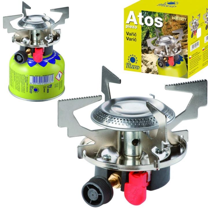 Actual product image Meva Gas camping stove with gas cartridges (thread or valve) ATOS piezo igniter 1.8kW
