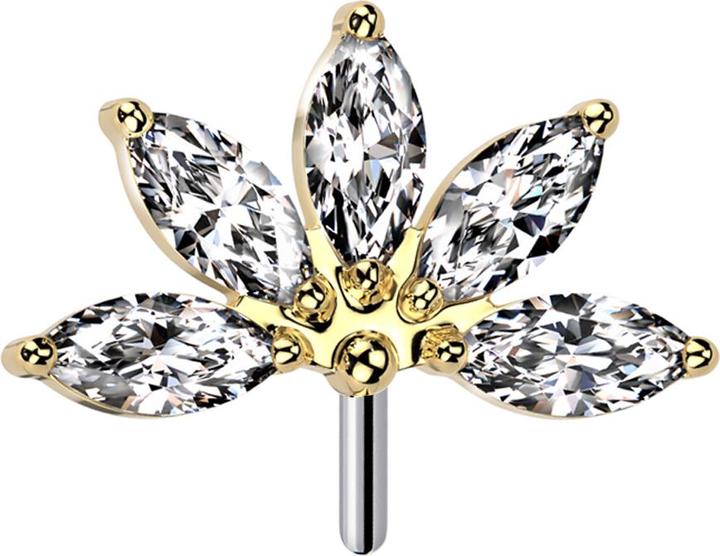 Star Piercing Threadless Fächer vergoldet fünf Kristalle silber (ohne Messing, Titan G23)