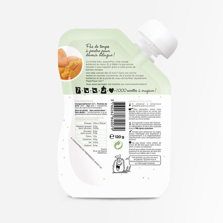 Nutritional values and ingredients Popote Quetschie Butternusskürbis BIO (120 g)