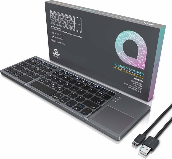 Produktbild Aplic Wireless Tastatur, faltbares Mini Bluetooth Keyboard mit Touchpad im Super Slim Design (DE, Kabellos)