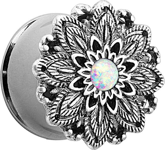 Star Piercing Flared Plug Lotusblume mit Opal Kugel (Messing, Chirurgenstahl 316L)