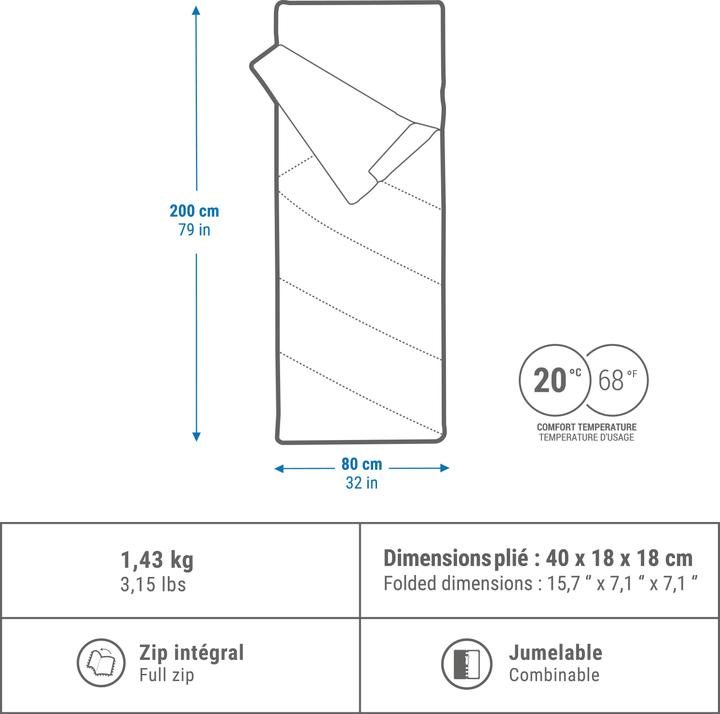 Immagine prodotto Quechua Sacco a pelo da campeggio in cotone - Ultim Comfort 10 °C kaki (200 cm)