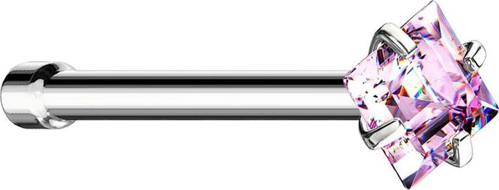 Produktbild Star Piercing Nasenstecker gerade silber quadratischer Kristall pink gefasst (ohne Messing, Chirurgenstahl 316L)
