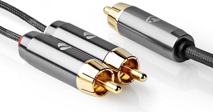 Actual product image Nedis Subwoofer Cable | RCA | 2x RCA Plug | Gold Plated | 3.00 m | Round | 4.5 mm | Grey / Gun Metal (3 m)