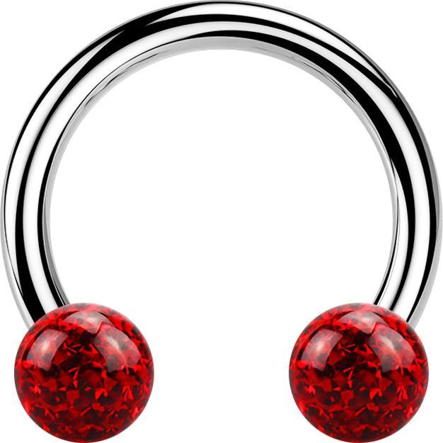 Star Piercing Circular Barbell silber mit zwei Kristall Kugeln rot Epoxy Schutzschicht (Chirurgenstahl 316L)