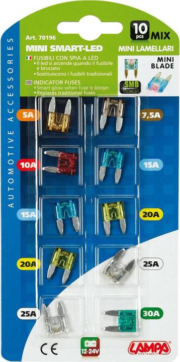 Produktbild Lampa Smart Led, Mix 10 Mikro-Lamellensicherungen mit LED-Kontrollleuchte, 12/32V