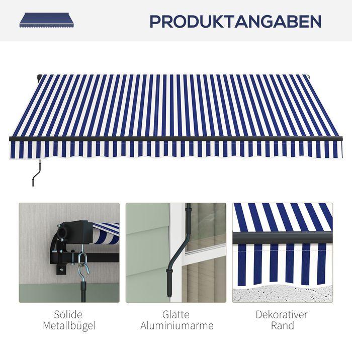 Produktbild Swisshandel24 3,5x3 m Markise Wandmontage Balkonmarkise mit Handkurbel, Sonnenschutz, Sonnendach Alu Blau+Weiss (2.90 m)