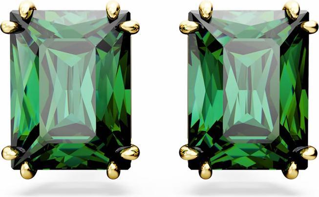 Actual product image Swarovski Matrix Stud Earrings Rectangle Cut Green Gold (Swarovski Metal)