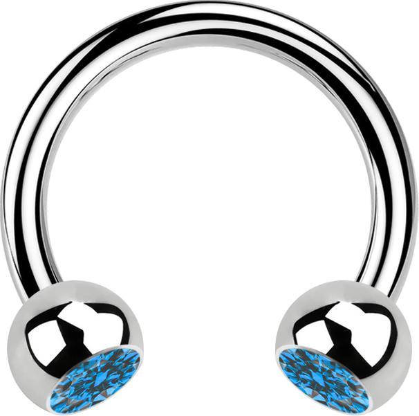 Actual product image Star Piercing Micro Circular Barbell silver with two light blue crystal balls (Surgical steel 316L, without brass)